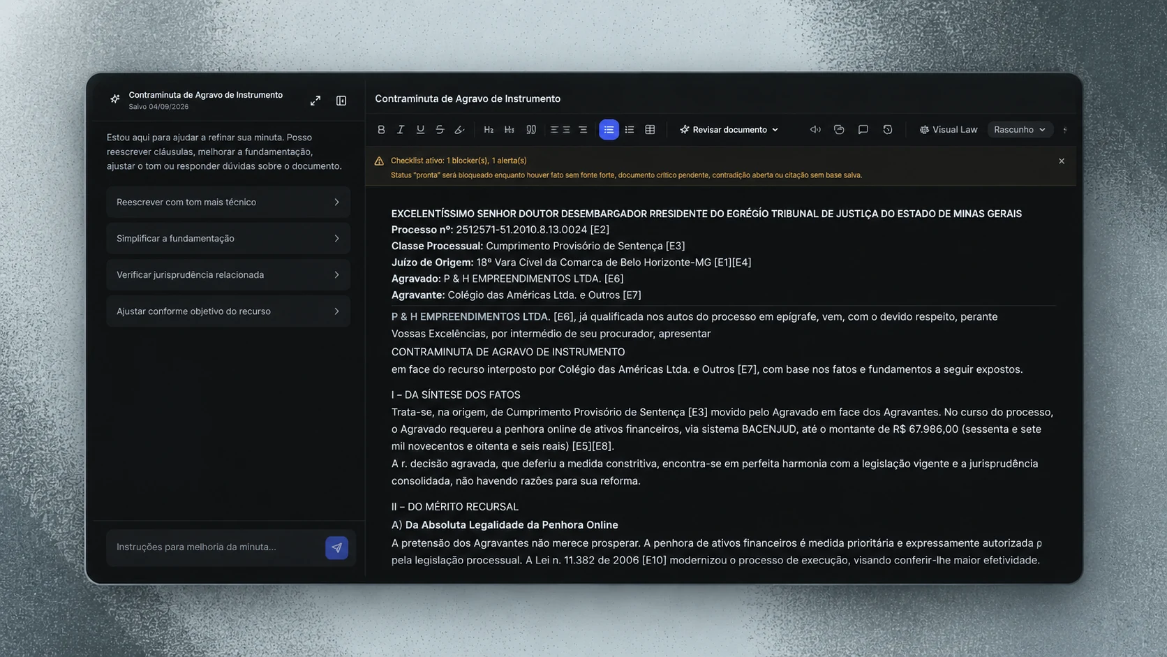 Tela real da Advia para Redação assistida