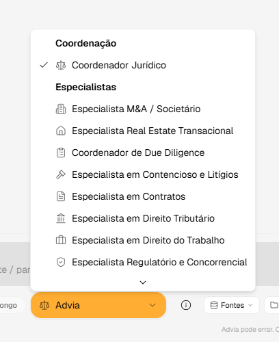 Tela demonstrativa da AdvIA mostrando etapas do Agent dentro de uma Operação